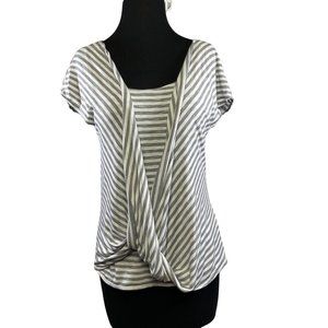 Studio M Womens Size Medium Twist Front Rayon Blend Striped Tunic Top